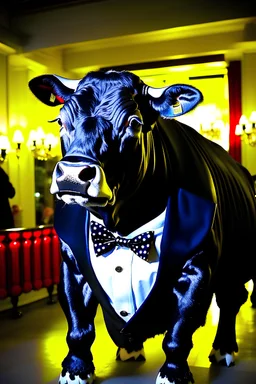 bull wearing flashing tuxedo.