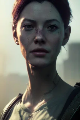 portrait,beautiful The Callisto Protocol, post-apocalyptic in a cyberpunk city, realistic, intriacte detail, sci-fi fantasy style, volumetric lighting, particales,highly detailed,cinamatic, deep