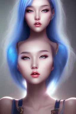 k-pop girl, dramatic lighting, blue hair, hd