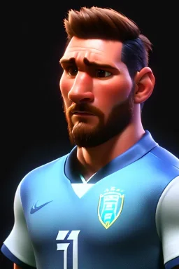 Realistic Messi Portrait, mid shot view, low view, Argentina soccer player, 3d, photo studio, clean background, unreal engine 5, ray tracing, RTX, lumen lighting, ultra detail, volumetric lighting.