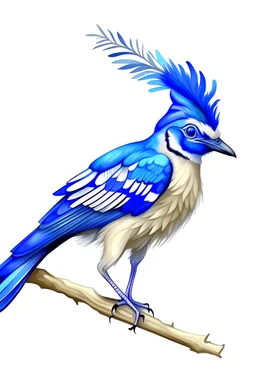 full body complete tail realistic blue jay eyes two legs navy hat forest