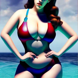 fullbody portrait of voluptuous atletic beautiful young Kat Dennings in swinsuit Diego Velázquez style