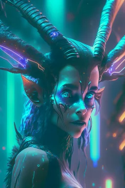 Faun fairy alien ,futuristic, cinematic, cyberpunk, 8k quality