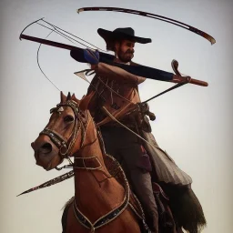 portrait,"Insanely detailed photograph of a male western mustachioed crossbowman", detailed charro, sequenced Sombrero, detailed held dagger, digital painting, artstation, concept art, sharp focus, illustration, art by artgerm and greg rutkowski and alphonse mucha, 8 k,fantasy, unreal engine