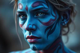 Despite the possibility that they were not blotched entirely blue, the remains of the Pict people indicate that they were probably using tattoos or other body paintings to convey specific messages of identity as well and represented their cultures strongly,ultra realistic, 8k quality resolution, dark fantasy, vibrant, hyperrealism, vibrant, portrait photography, Leonardo phoenix