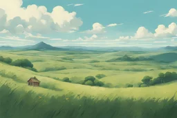 the plains and hills in summer. like studio ghibli