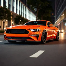 8K full view of Ford Mustang GT, muscle car, city street, full-body side view showcasing aggressive front design and powerful lines