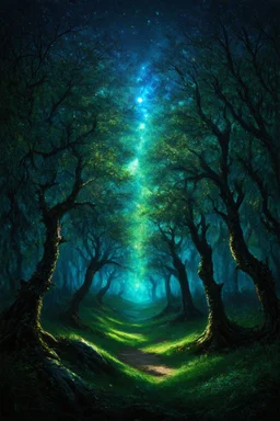 dark forest of the unconsciuous; surreal celestial landscape