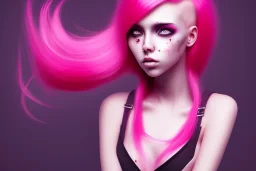 girl super angry, beautiful, cute, bloody, pink hair, black shirt