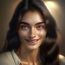 (masterpiece), realistic, (27yr old female), beautiful face, wearing a Simple beige shirt and denim skirt, studio lighting, cinematic light, beautiful woman, beautiful black eyes, milk beige middle hair, perfect anatomy, very cute smile, princess eyes , (black eyes), (head frame), center image, style, bioluminescent, 8 life size, 8k Resolution, human hands, curiously complete, elegant, close to perfection, dynamic, highly detailed, character sheet, concept art, smooth, positioned so that their