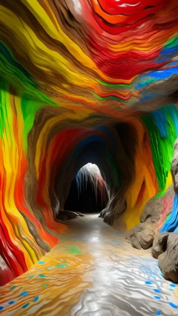 A tan cavern covered in rainbow paint designed in Scandinavian folk art art painted by Guo Xi