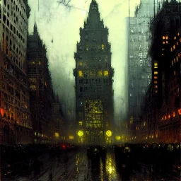 Gotham city,NeoFascist Neoclassical architecture by Jeremy mann, John atkinson Grimshaw,