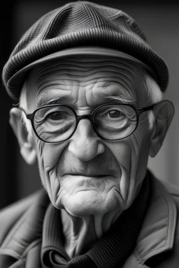 black and white picture, an elderly man,