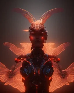 A beautiful portrait of a cyborg phenix bird ,fire on wings, high key lighting, volumetric light ,high details ,psychedelic background