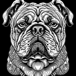 A line art of a dog (Bulldog). make this black and white and a bit filly. make the small image.