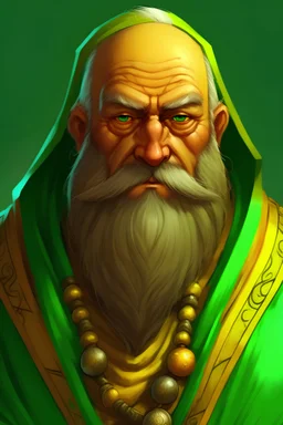 dnd, fantasy, high resolution, portrait, a dwarf monk in yellow and green robe, wise