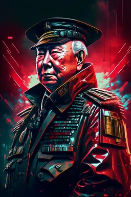 Soeharto former president of Republic Indonesia in militiary cyberpunk style