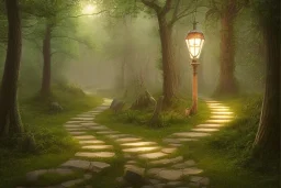 wooded forest stone lantern path