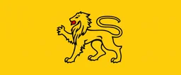 heraldry Lion, full body , black outline and red interior on yellow background, simplified vector logo