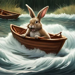 A rabid rabbit in a rapid rowboat.