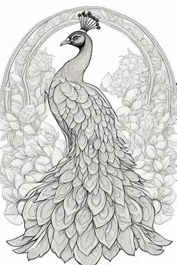 outline art for peacock coloring pages, white background, Sketch style, only use outline, Mandala style, clean line art, white background, no shadows, and clear and well outlined