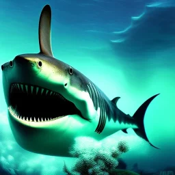 Megalodon underwater by van Gogh 8k