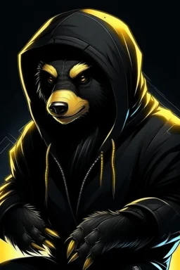 cyber punk hacker honey badger wearing a black hoodie