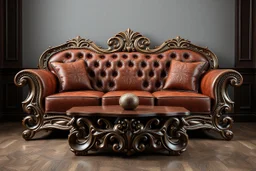 image of a Royal sofa with 3d fractal base decoration made of good wood no background no table