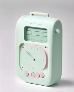 Handheld pocket Time Machine designed by Dieter Rams. Pastel colors.