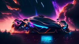 extreme future hypercar concept. 4k, highly detailed, ultra realistic cinematic lighting, 8k, vivid and colorful lighting, surreal photography, portrait. nebula sky