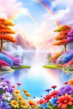 fantastic,Beautiful garden, flowers,rainbows