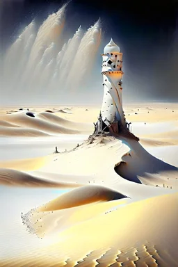 White desert sands with black tower painterly fantasy art