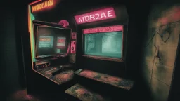 desolate dark arcade, horror, no humans