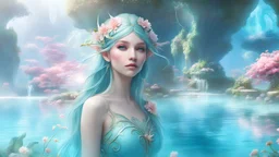 ethereal realm, dreamy Islands, flowers, garden, fairies, turquoise water, elven beauty