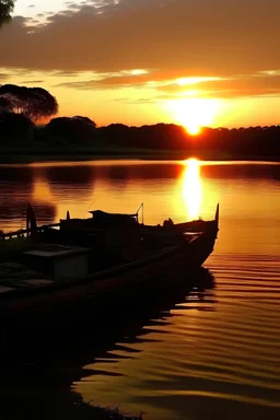 Amancer sobre el Río Paraná, esperando para salir de pesca