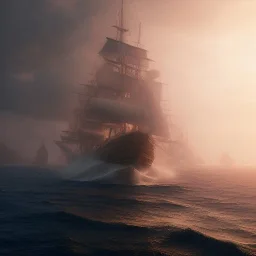 photo of a ultra realistic sailing ship, dramatic light, pale sunrise, cinematic lighting, battered, low angle, trending on artstation, 4k, hyper realistic, focused, extreme details, unreal engine 5, cinematic, masterpiece, art by studio ghibli, intricate artwork by john william turner