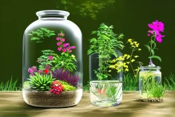 a glass jar terrarium filled with plants, highly detailed, digital art, sharp focus, trending on art station, illustration