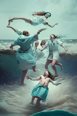 surgeons throwing a girl into the ocean