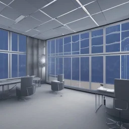 3d render of lawyer office, showing through the big glass windows the new year fireworks outside, hyper realistic, 4k