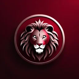 A lion logo design, silver logo, silver eyes, circular logo, red background