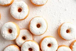 background filled with powdered mini donuts