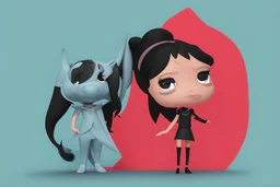 Girl toon 3d character silhouette with creative trophy with his hand like winner stand on stage