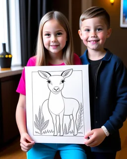 Check out a picture of A girl AND A boy (4 years) showcasing their finished deer coloring page in a frame or as a gift for someone special.
