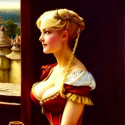 fullbody portrait 'beautiful blonde massiveboobs medieval wench on tavern in medieval city',corset,painting by gaston bussiere, greg rutkowski, yoji shinkawa, yoshitaka amano, tsutomu nihei, donato giancola, tim hildebrandt, oil on canvas, cinematic composition,sharp image, extreme detail,((fit full head inside picture)),32k
