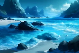 A blue glacial beach in Realism art style