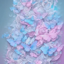 pastel colors, blue, pink, white, butterfly