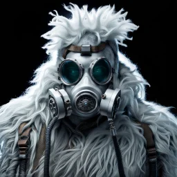 Yeti in an elastomeric respirator, Kananaskis Country, Sci Fi, post-apocolapse