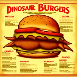 Dinosaur burgers on a menu.