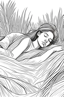 bible Realistic Beautiful Natural Ruth laying on the hay sleeping full body picture Black and white Coloring page