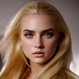 Photorealistic headshot of a fierce blonde warrior